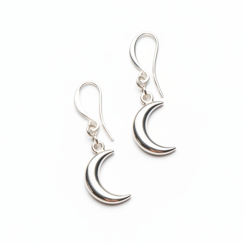 Moon Charm Earrings in Silver Plate