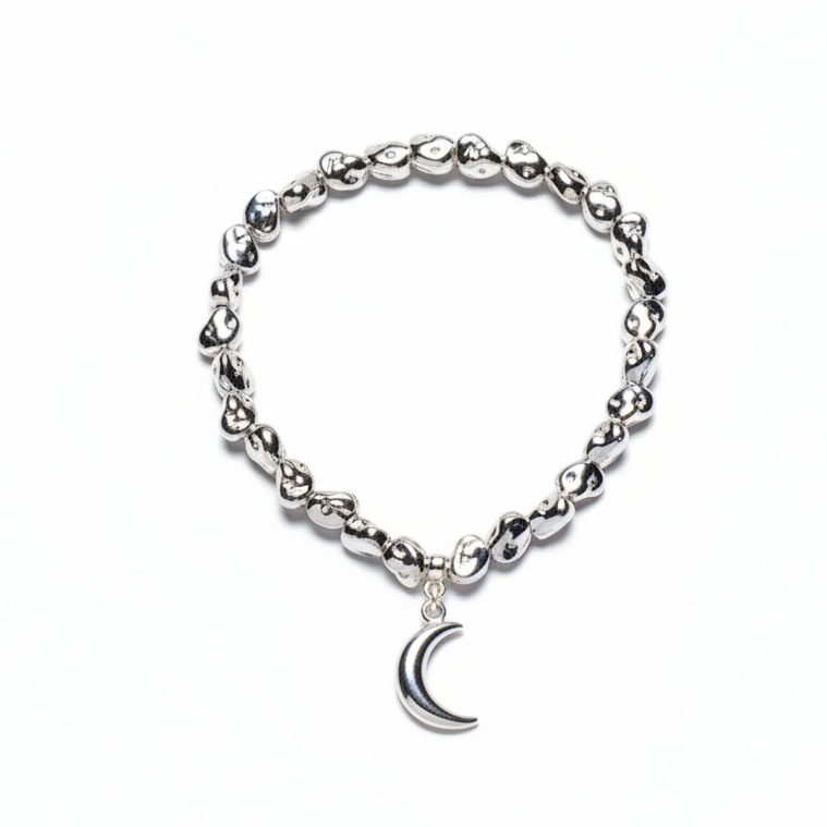 Moon Charm Nugget Bracelet in Silver Plate