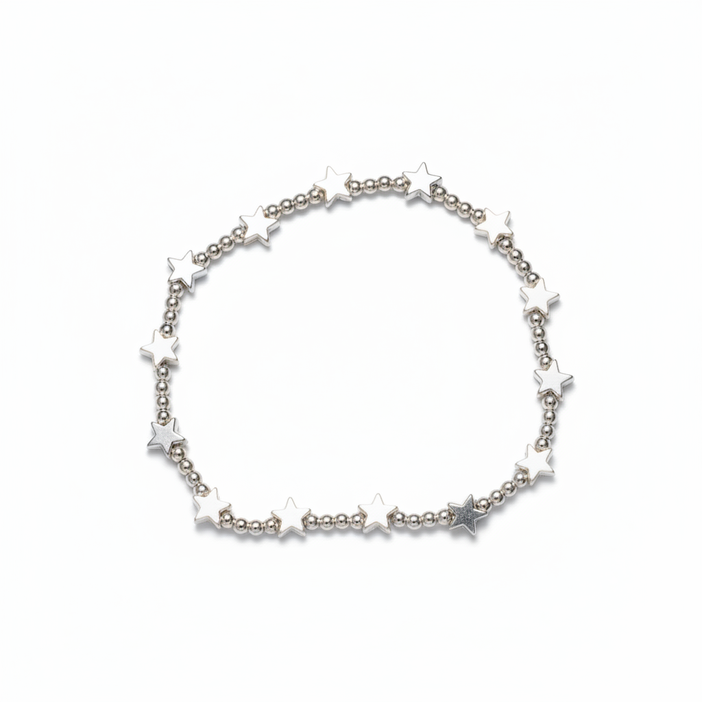 Elasticated Star Bracelet In Silver Plate