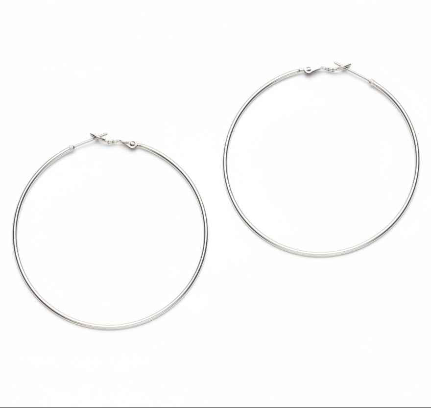 Large Hoop Earrings - Silver Plate