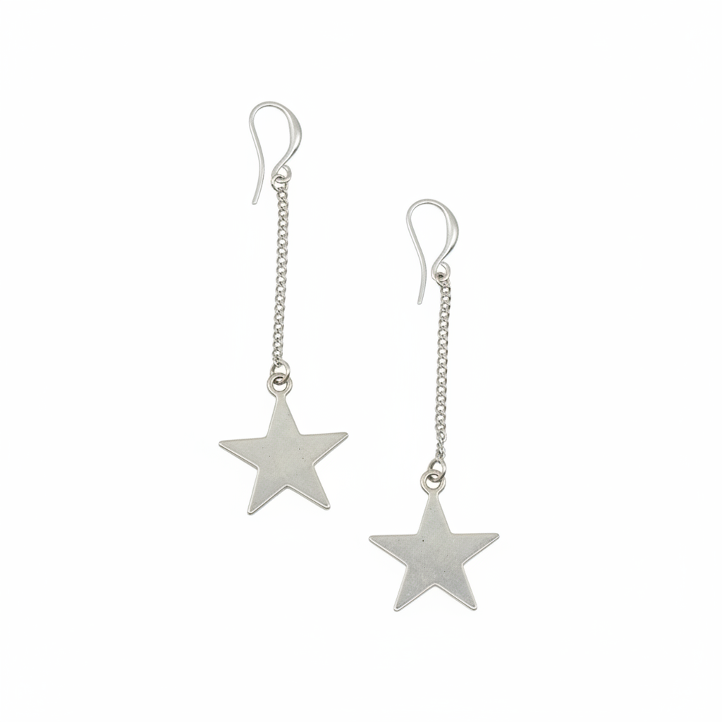 Drop Chain Star Earring In Silver Plate