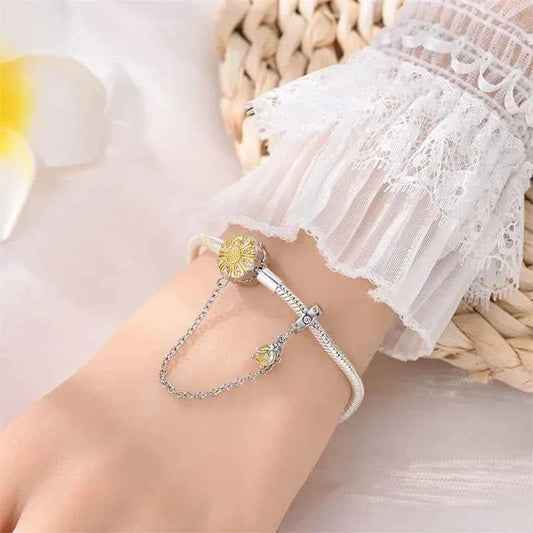 Sterling Silver Daisy Clasp Bracelet with Yellow CZ