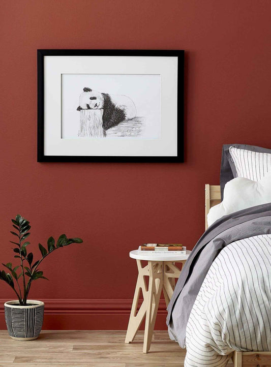 Cute sleeping Panda - Black and white art print