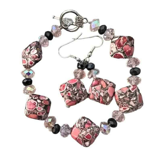 Bracelet et boucle d'oreille rose