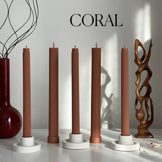 Ribbed Soy Wax Taper Candle: Handmade Unscented Pillar
