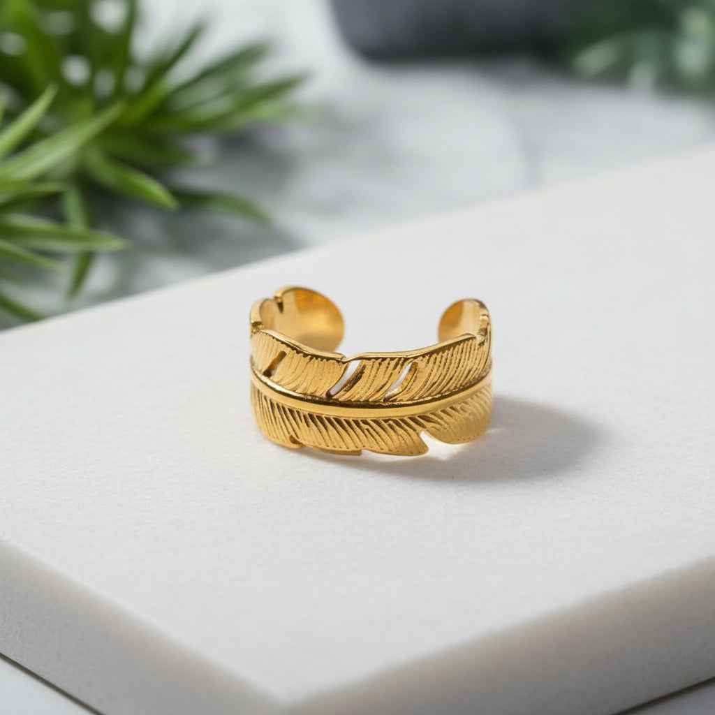 Wide Leaf Ring - Gold Plate