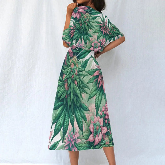 Pink Haze Floral A-Line Midi Dress with Pockets