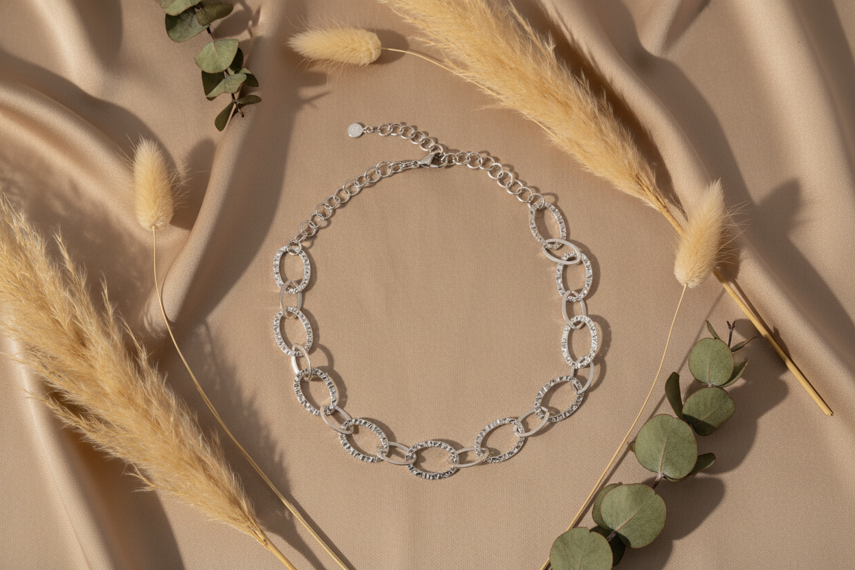 Linked Oval Necklace - Grey Stainless Steel