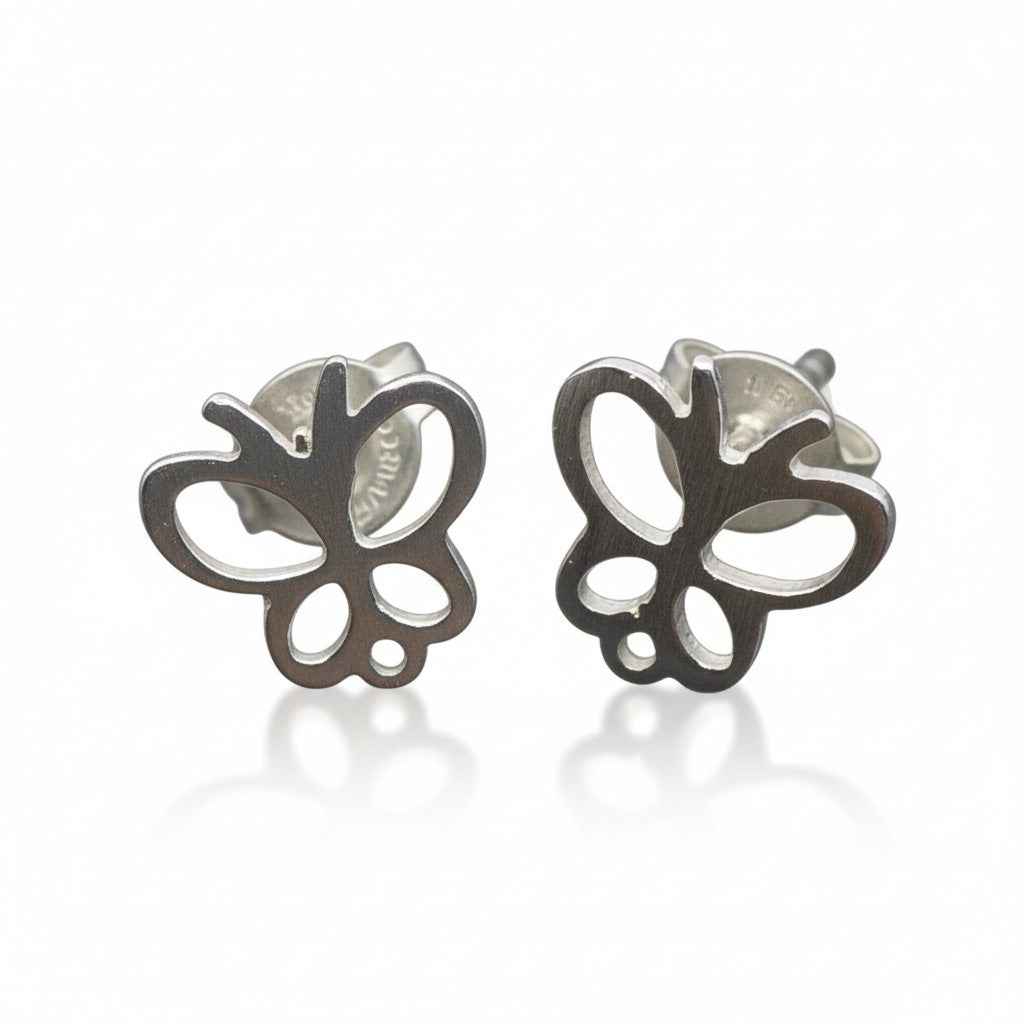 Open Butterfly Silver Plate Stud Earrings