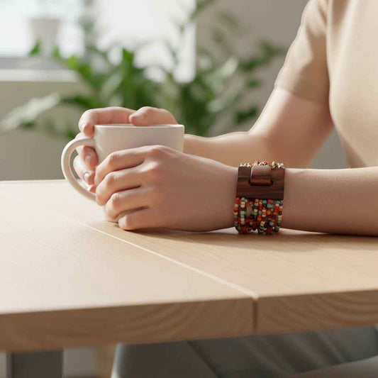 Multi Strand Bracelet with Wooden Clasp