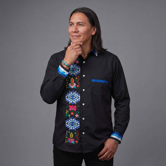 Embroidered Ribbon Shirt (Blue)