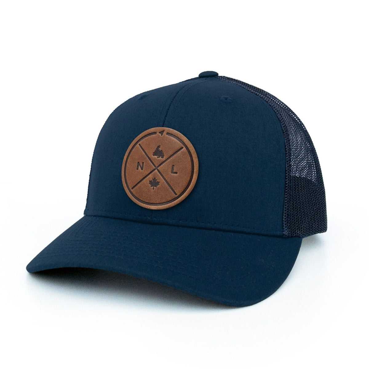 Newfoundland Compass Leather Patch Trucker Hat