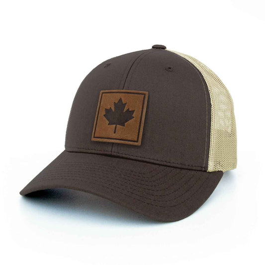 Maple Leaf Leather Patch Trucker Hat Square