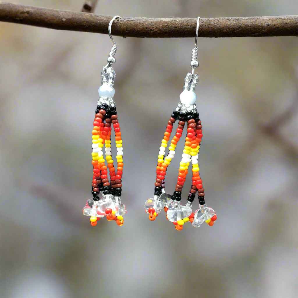 Silver Six-Strand Beaded Cascade Earrings