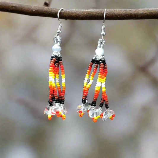 Silver Six-Strand Beaded Cascade Earrings