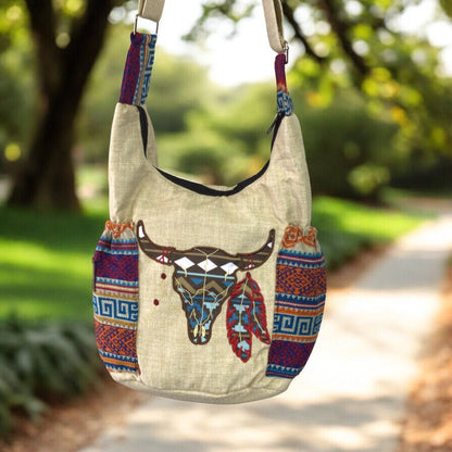 Buffalo  Skull Embroidered Crossbody Bag