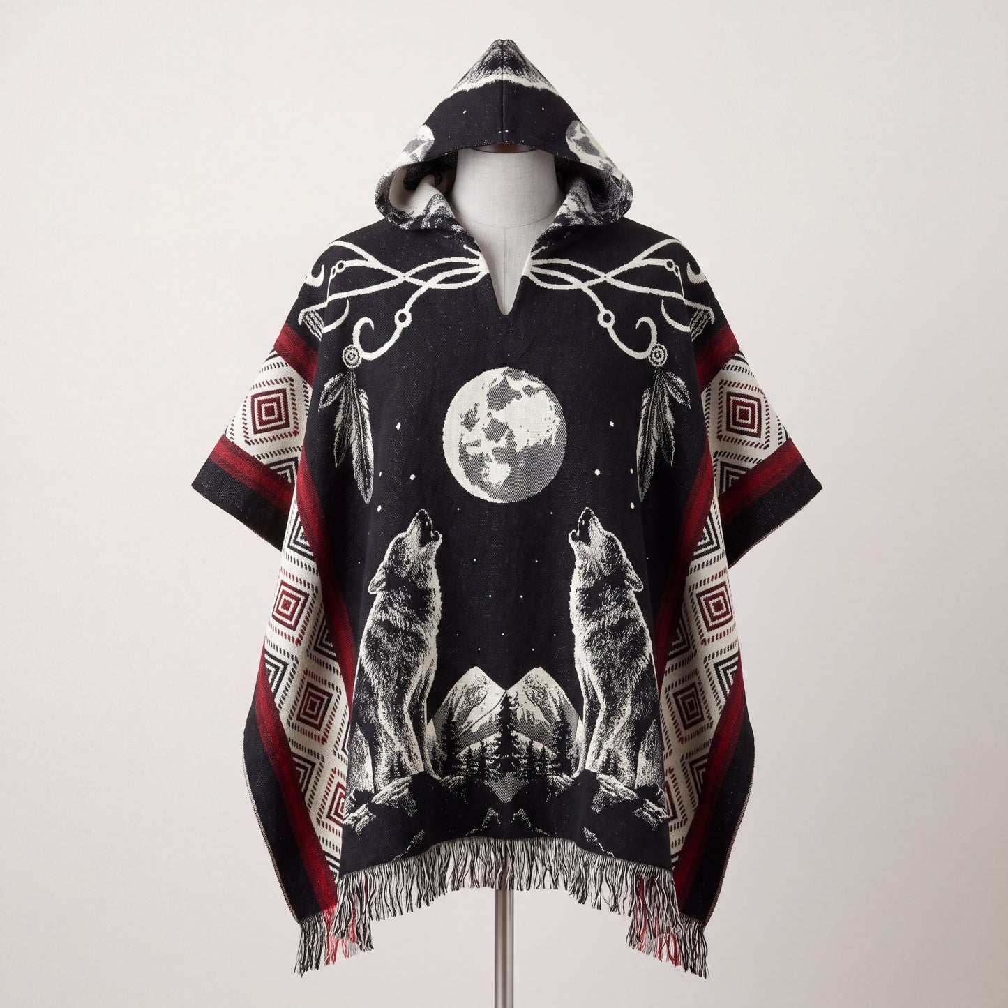 Howling wolf HandMade Wool Poncho
