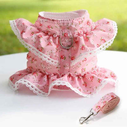Floral Dog Harness and Leash Set | Dog Walking Set