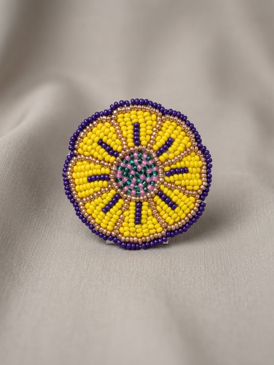 Yellow Beaded Flower Barrette