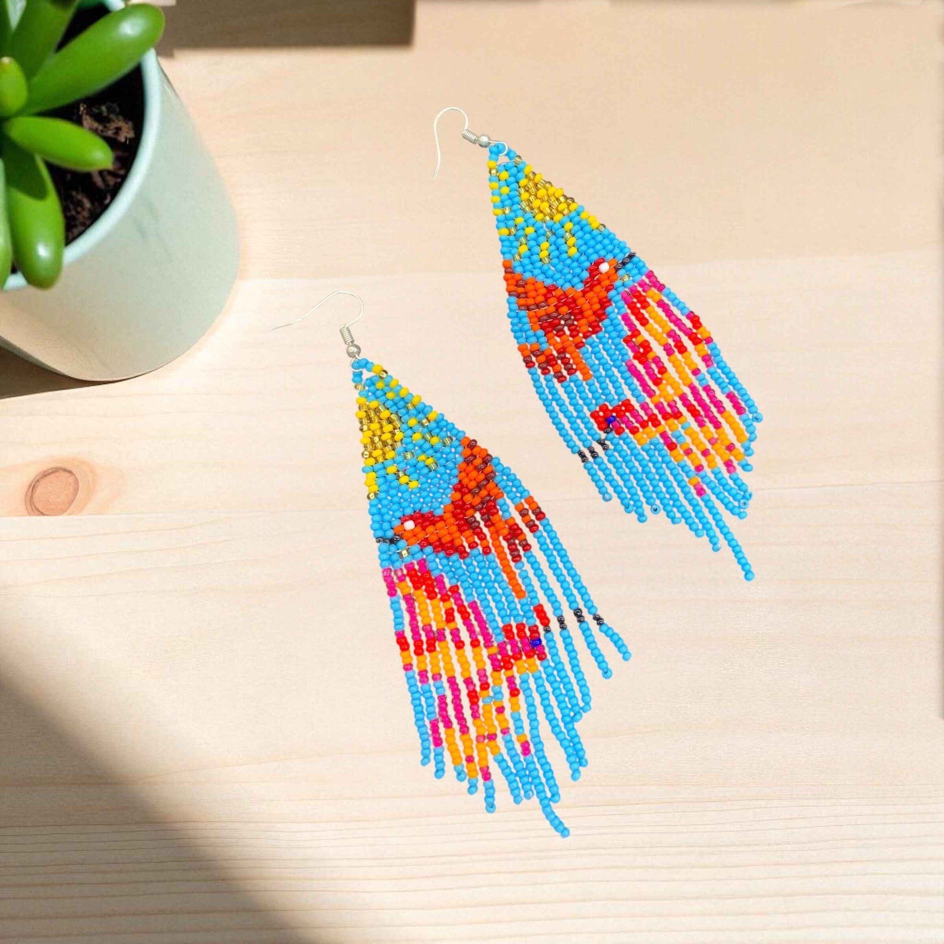 Light Blue Sky Dancer Beaded Earrings