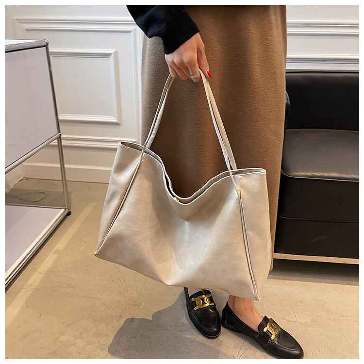 Vintage PU Leather Shoulder Bag for Women, Large Capacity Tote Handbag