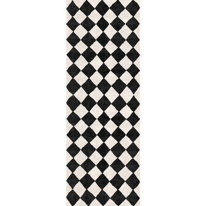 Trestres karierter Teppich Schwarz & Elfenbein