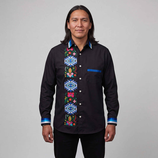 Embroidered Ribbon Shirt (Blue)