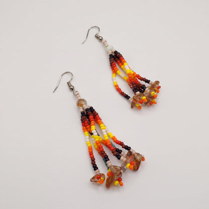 Beige Six-Strand Beaded Cascade Earrings