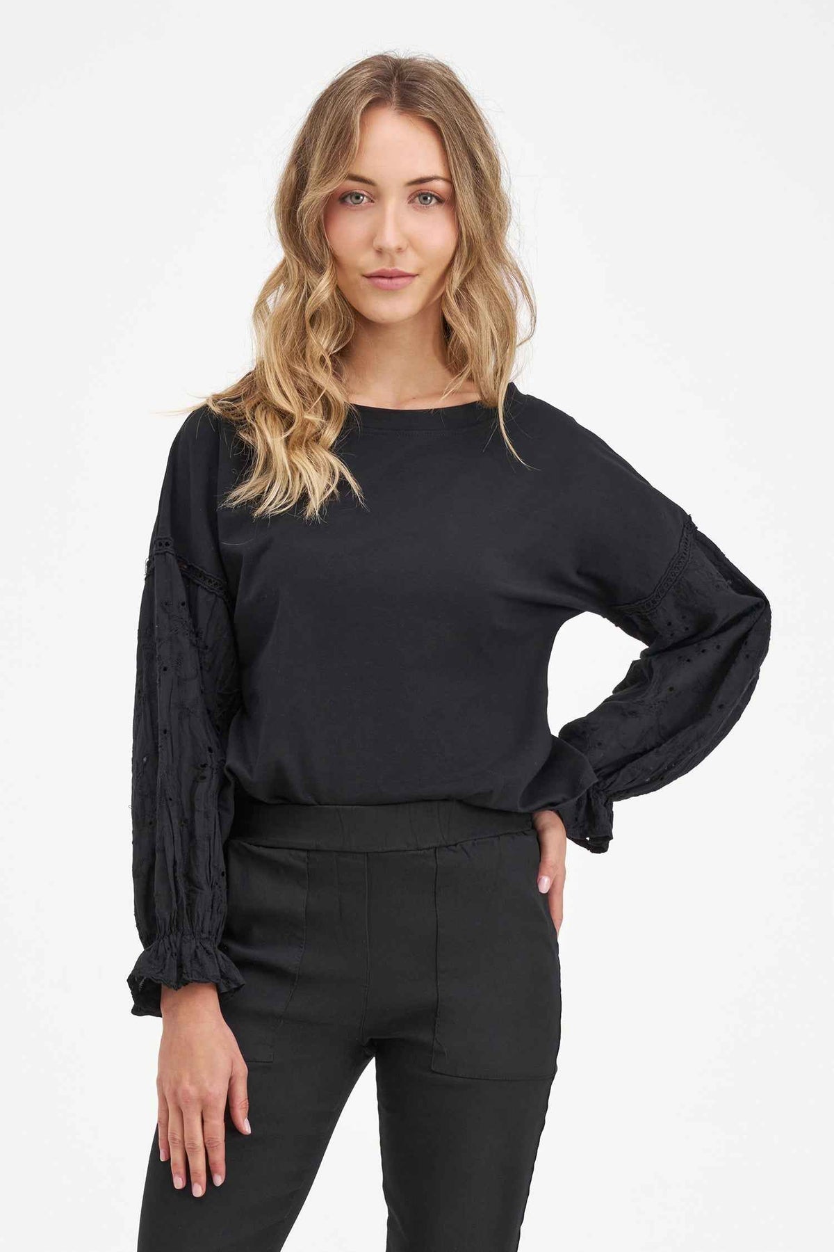 Women's Knit/Woven Combo Top