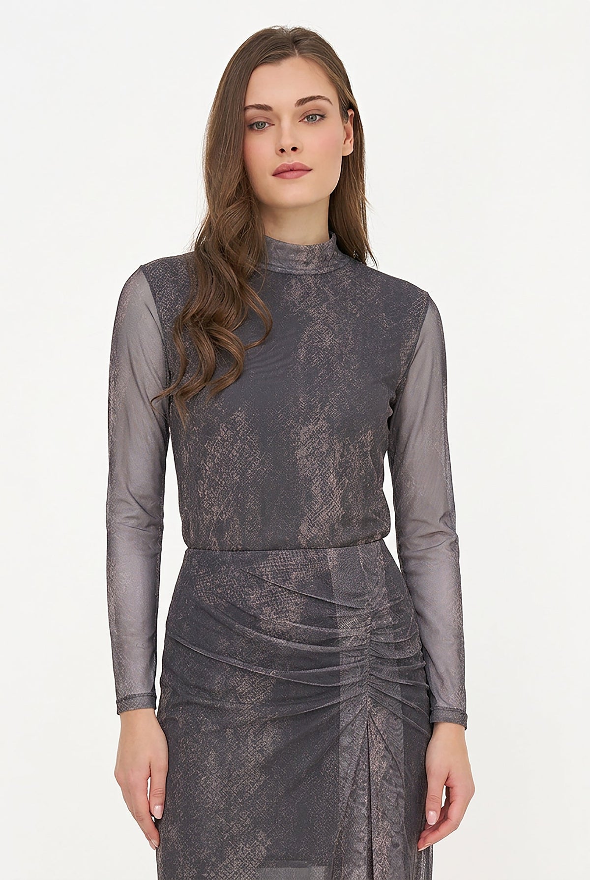 Women's Printed Mesh-Knit Mock-Neck Top