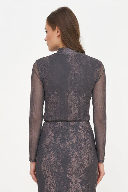 Women's Printed Mesh-Knit Mock-Neck Top
