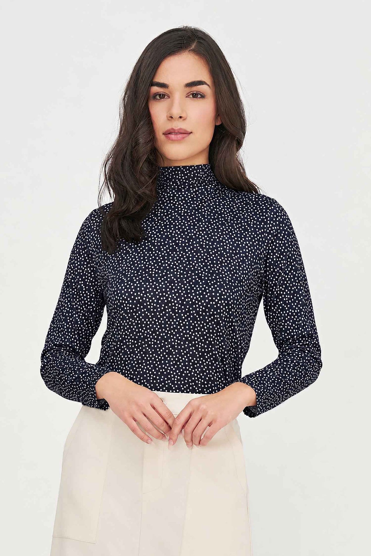 Women's Soft Printed Knit Top, Long Sleeves & Tie-Back Scarf Collar