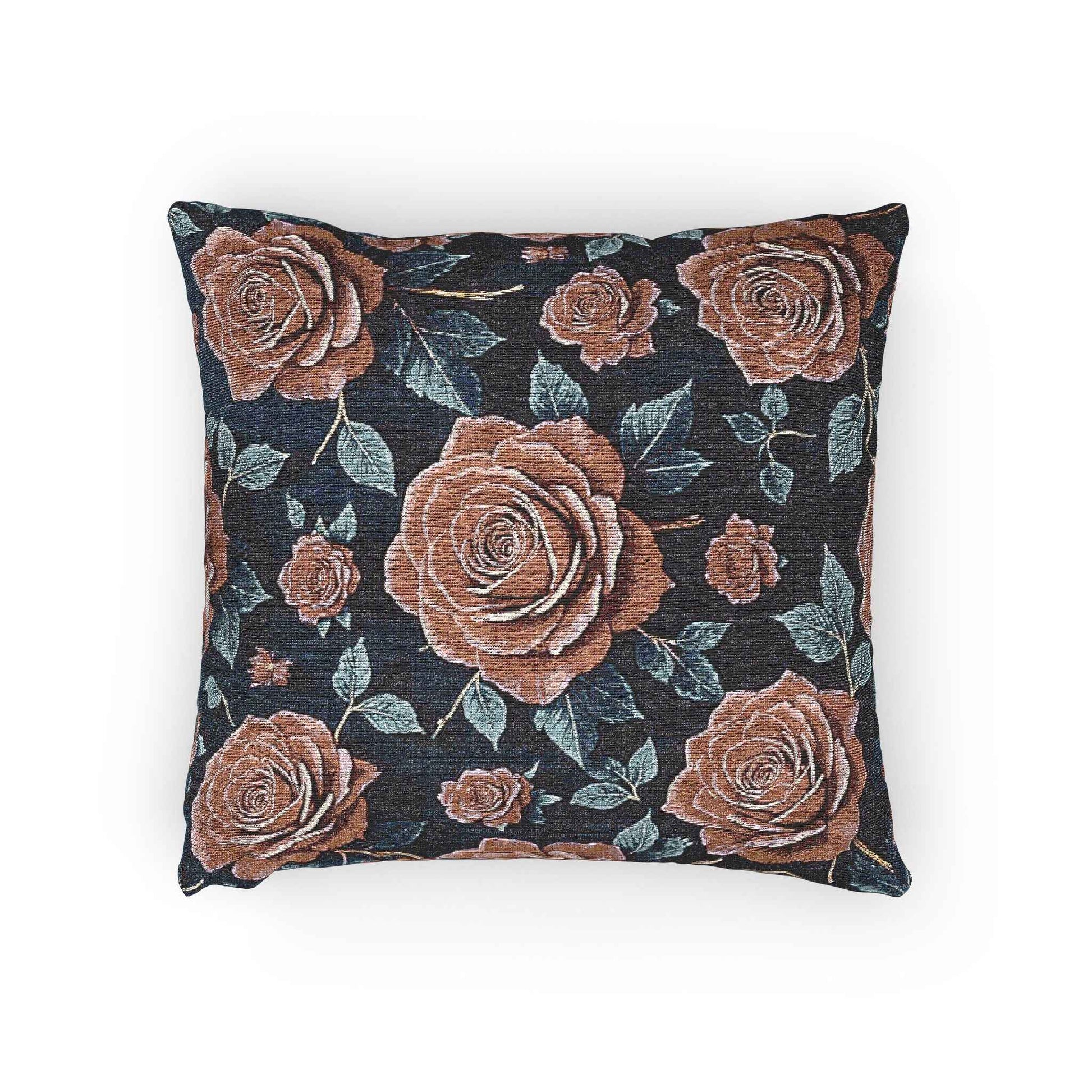 Vintage Rose Woven Pillow | Floral Needlepoint Style, Navy Background
