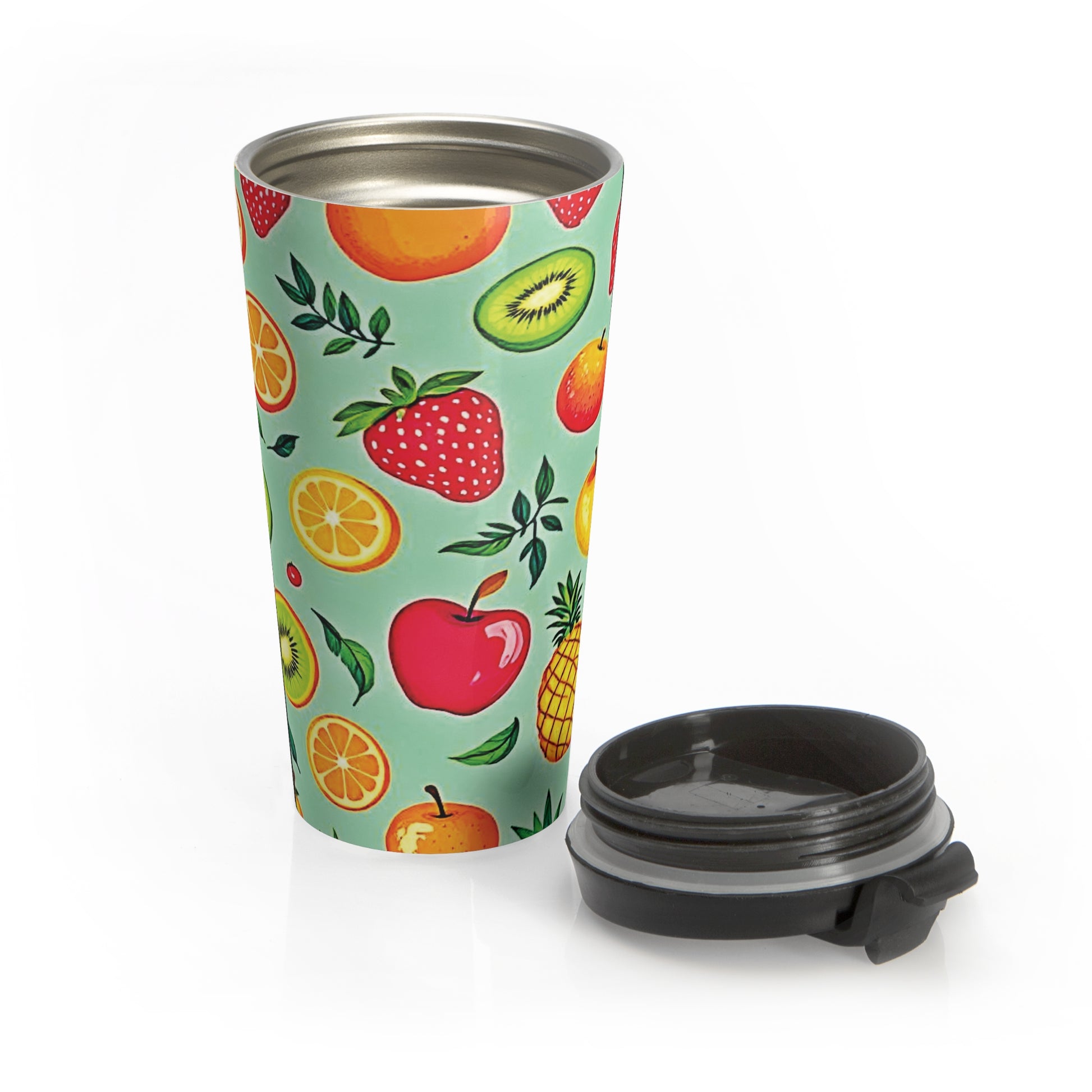 Colorful Fruit Pattern Travel Mug | Strawberry Apple Orange Kiwi Pineapple - AURABAGS SHOP