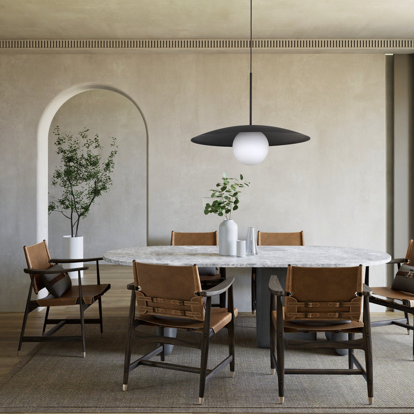 SLATE Mid-Century Modern Wide Dome Pendant Light for Kitchen Island & Dining Table - AURABAGS SHOP