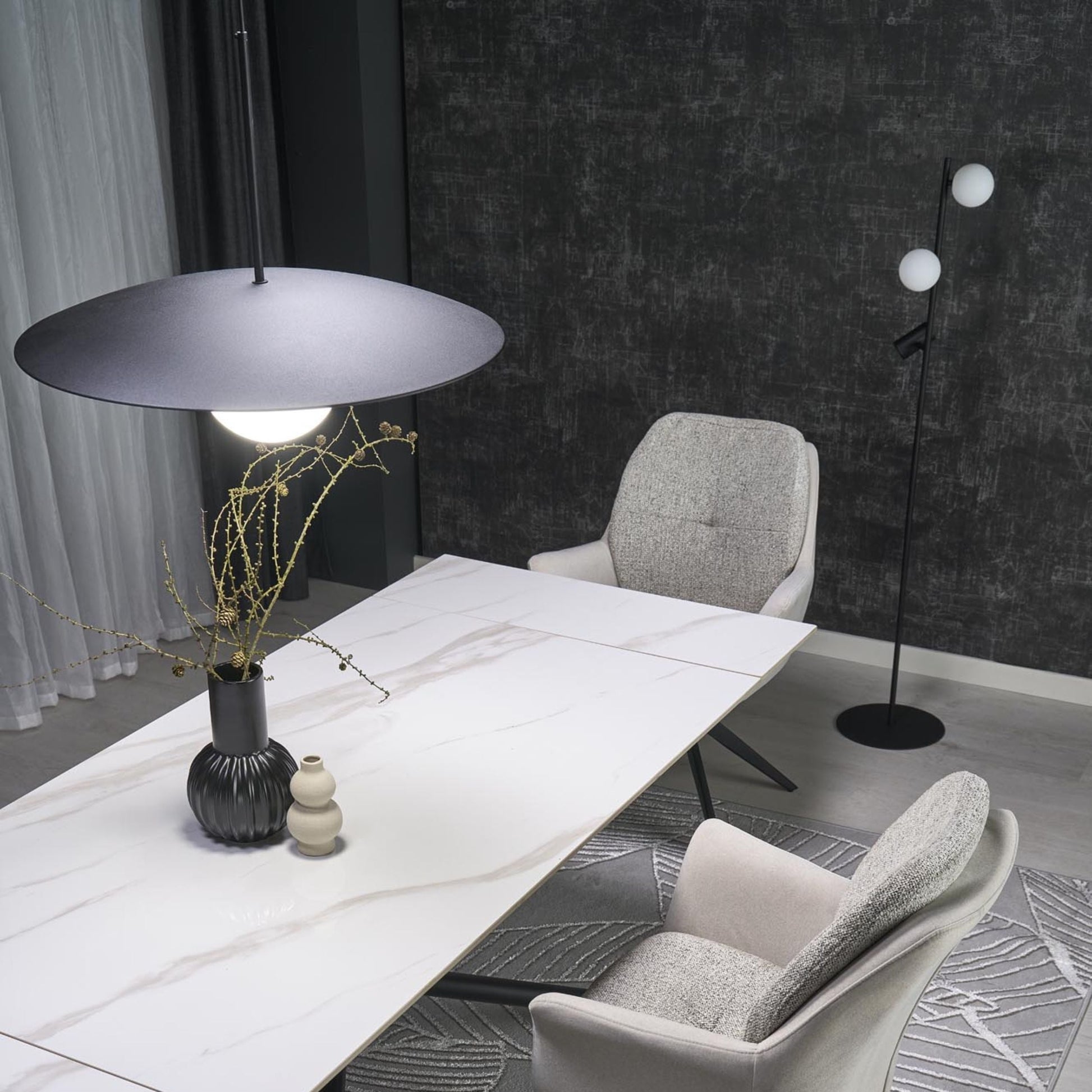 SLATE Mid-Century Modern Wide Dome Pendant Light for Kitchen Island & Dining Table - AURABAGS SHOP