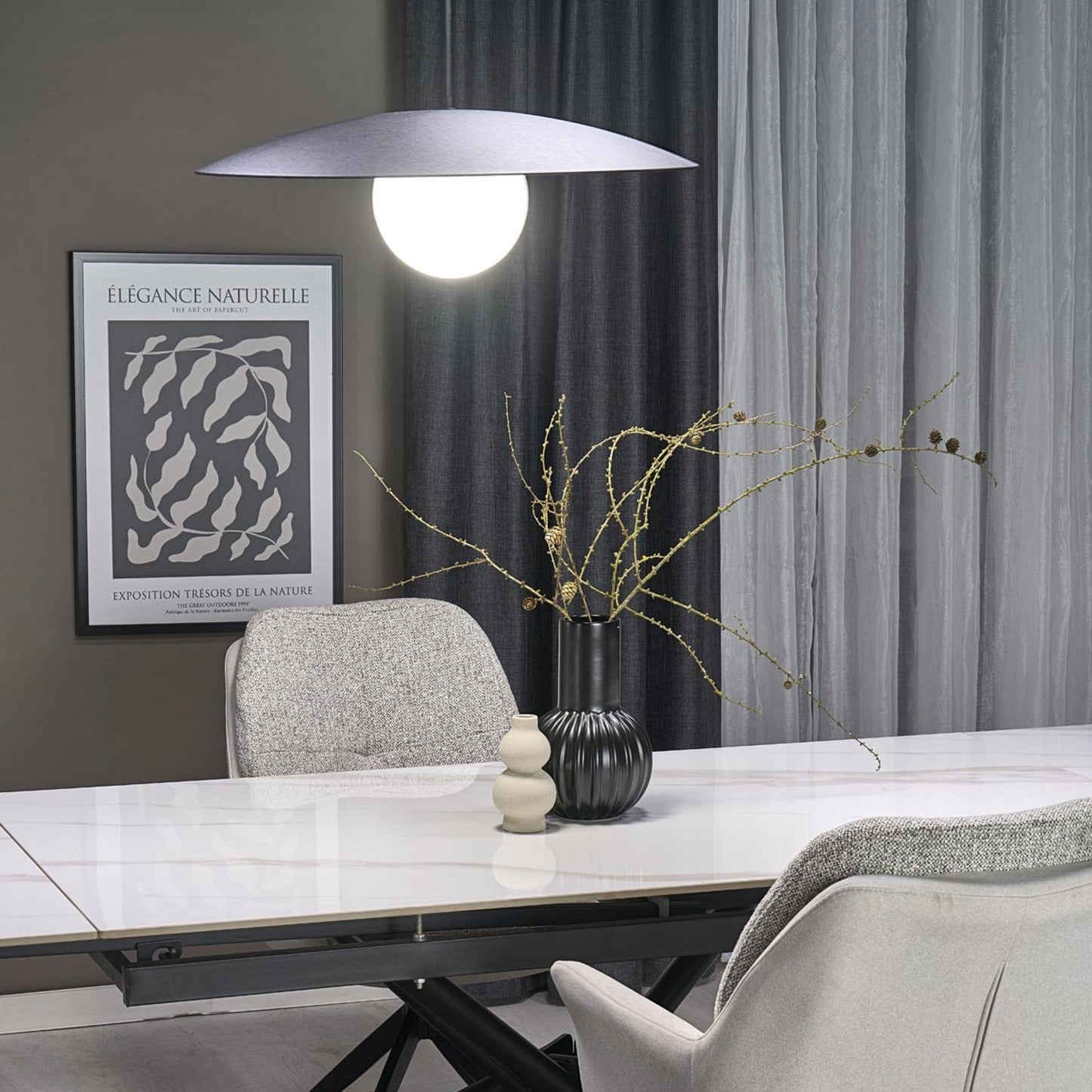 SLATE Mid-Century Modern Wide Dome Pendant Light for Kitchen Island & Dining Table - AURABAGS SHOP