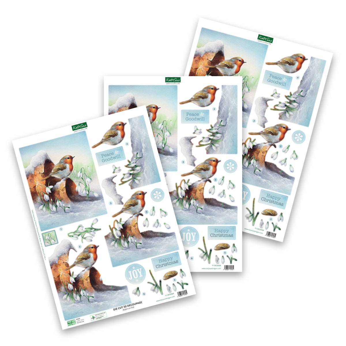 Die Cut Decoupage – Robin On Pot (Pack Of 3)