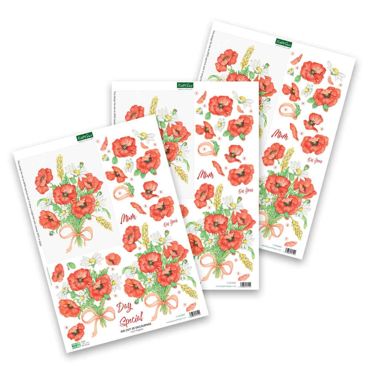 Die Cut Decoupage – Cornfield Poppies (Pack Of 3)