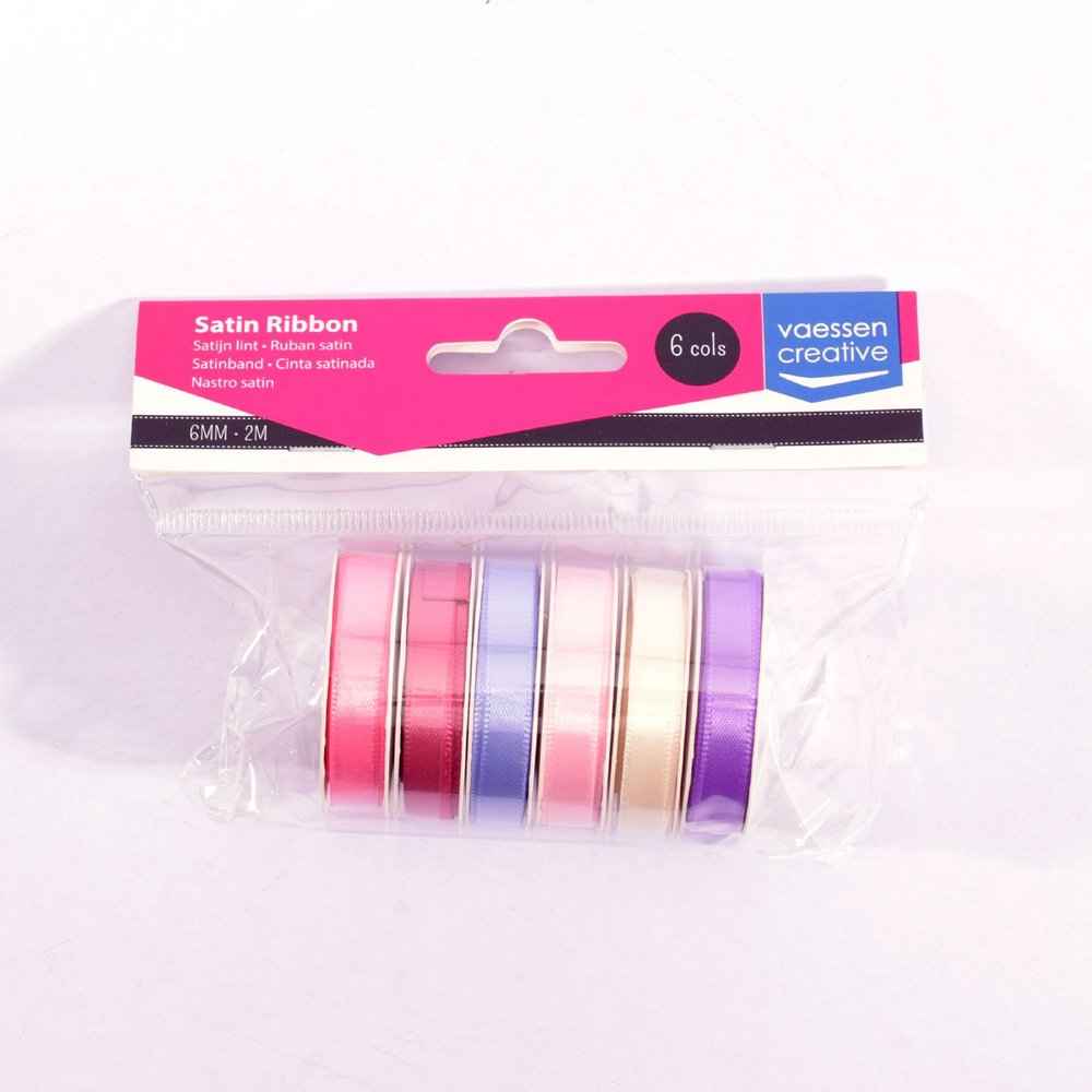 Vaessen Creative Satin Ribbon 6 Colours 6mmx2m Baby Pink