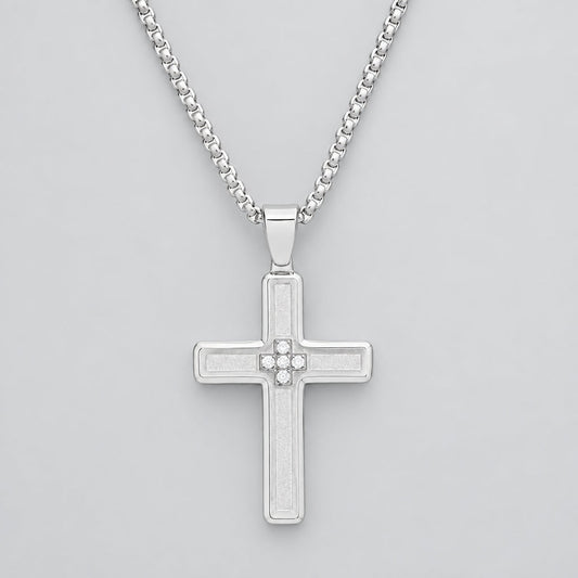 Men’s Stainless Steel Diamond Accent Cross Pendant Necklace