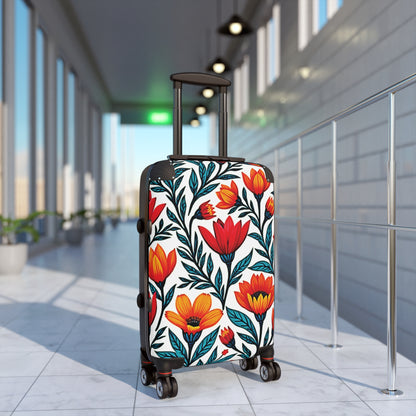 Floral Traveler Suitcase – Bold Red & Orange Tulip Print Carry-On