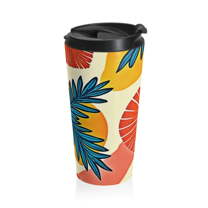 Tropical Palm Leaves Travel Mug | Floral Hibiscus Stainless Steel - AURABAGS SHOP