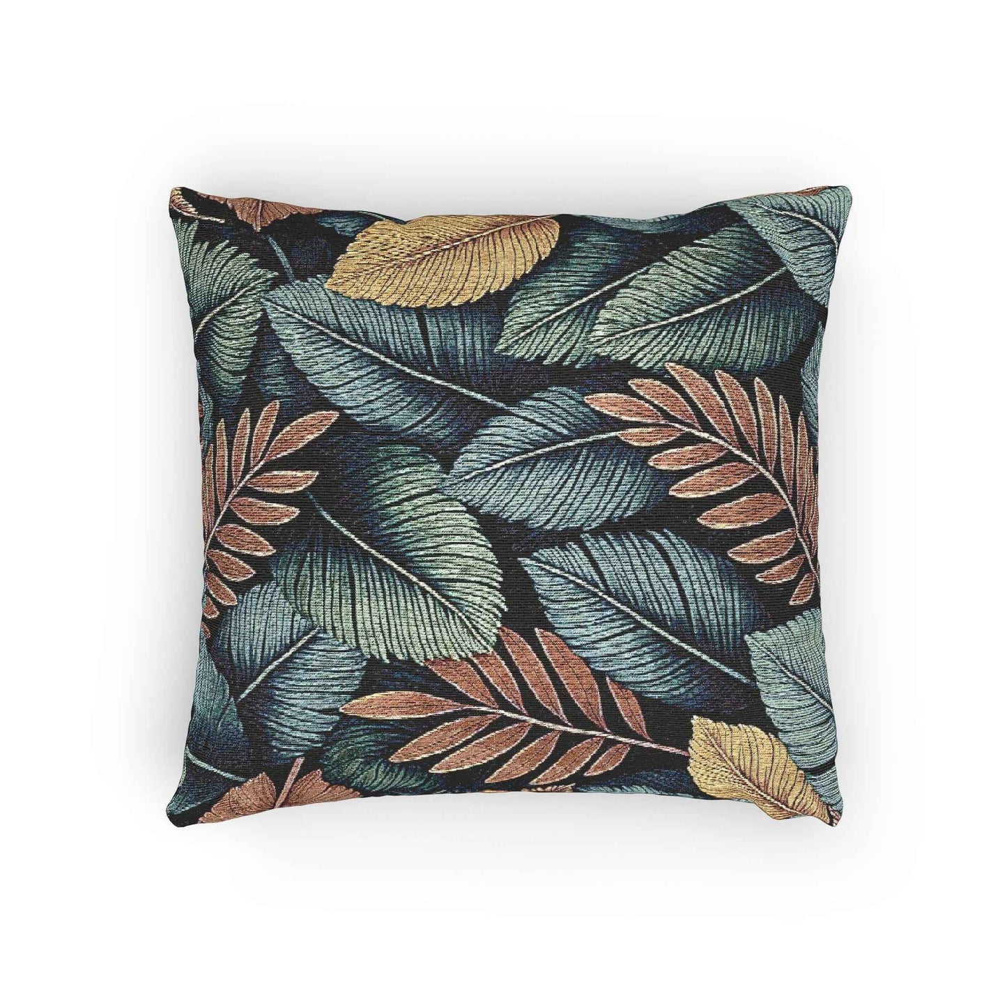 Tropical Leaf Pattern Woven Pillow | Botanical Throw Pillow, Textured Tapestry Design