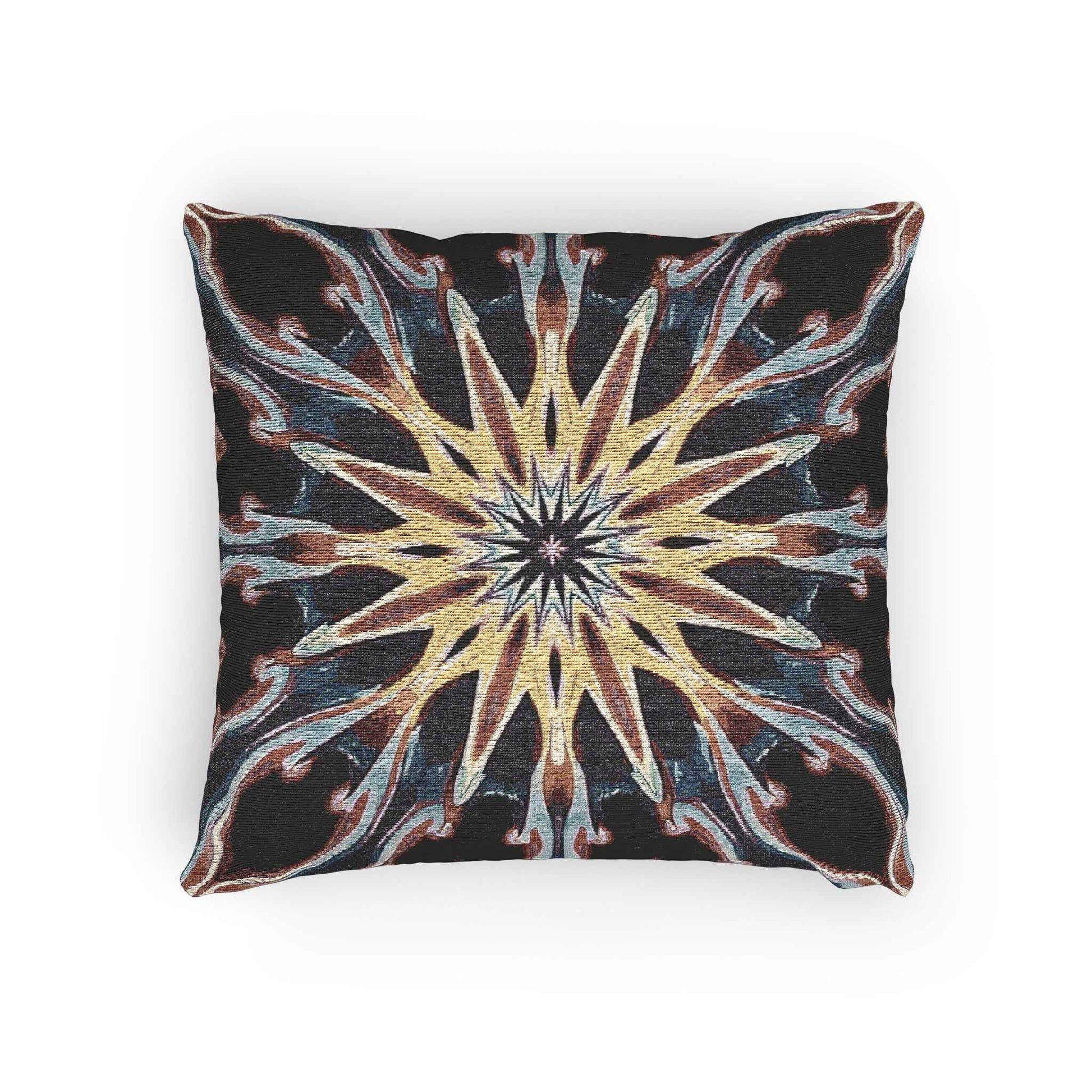 Starburst Mandala Woven Pillow | Geometric Boho Throw Cushion