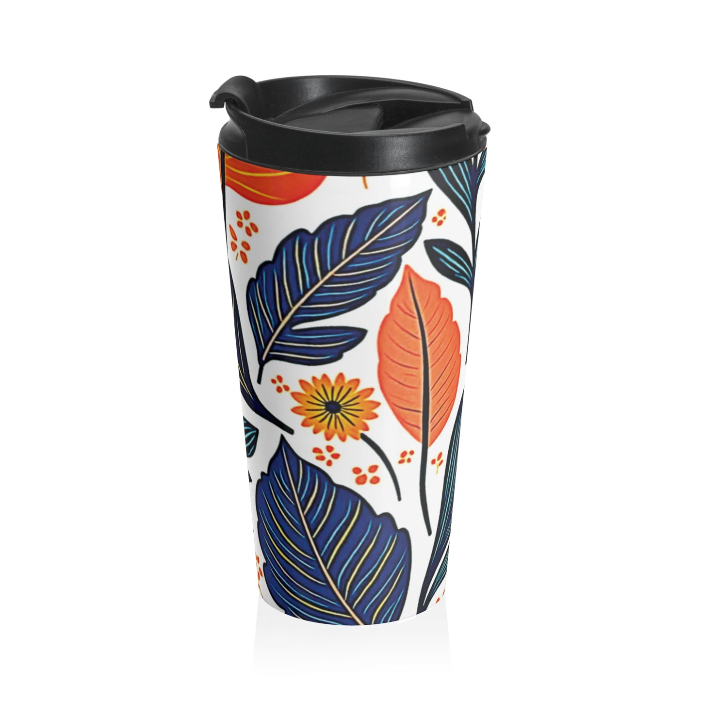 Autumn Foliage Floral Travel Mug | Orange Blue Leaf Pattern - AURABAGS SHOP