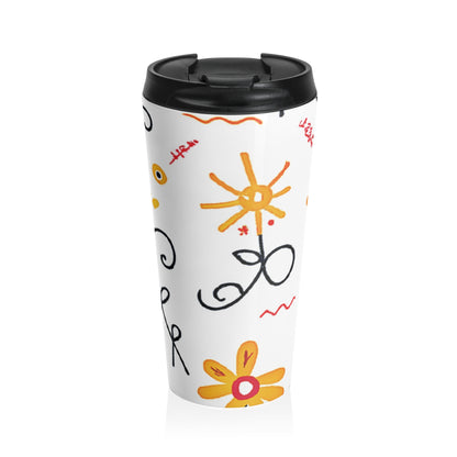 Floral Doodle Stainless Steel Travel Mug — Bright Hand-Drawn Flowers - AURABAGS SHOP