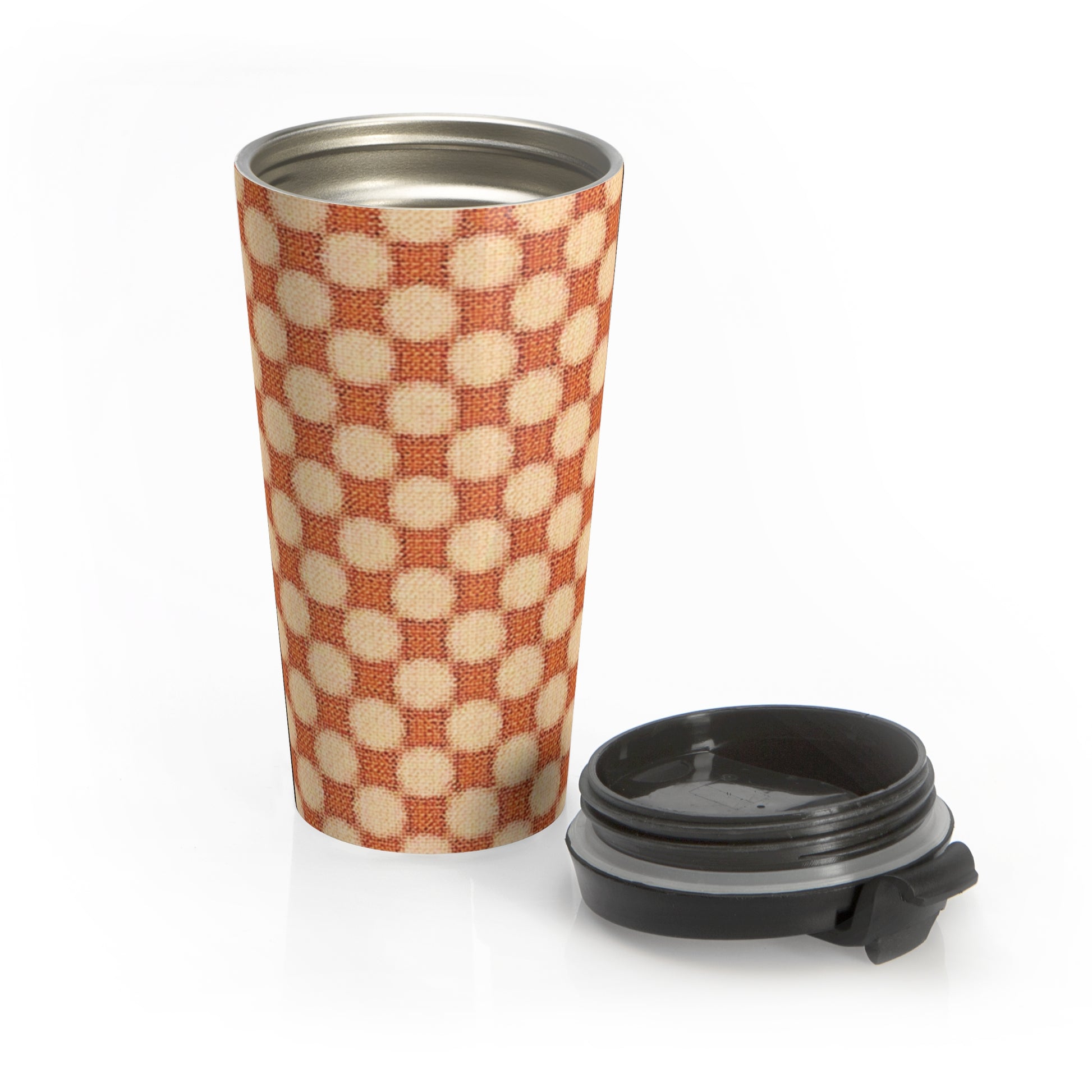 Checkerboard Retro Travel Mug — Vintage Orange Plaid Stainless Steel Tumbler - AURABAGS SHOP