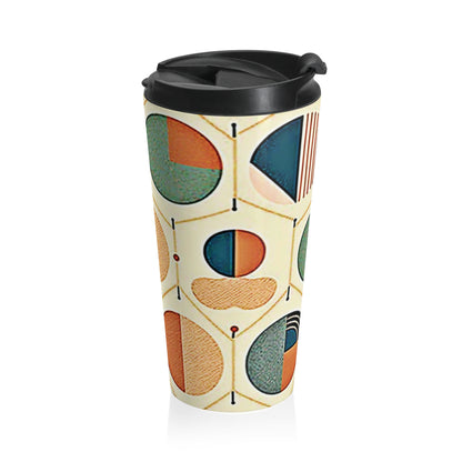Mid Century Geometric Pattern Travel Mug | Retro Circle Design - AURABAGS SHOP