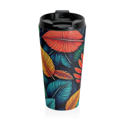 Tropical Leaf Pattern Travel Mug | Colorful Botanical Stainless Steel - AURABAGS SHOP